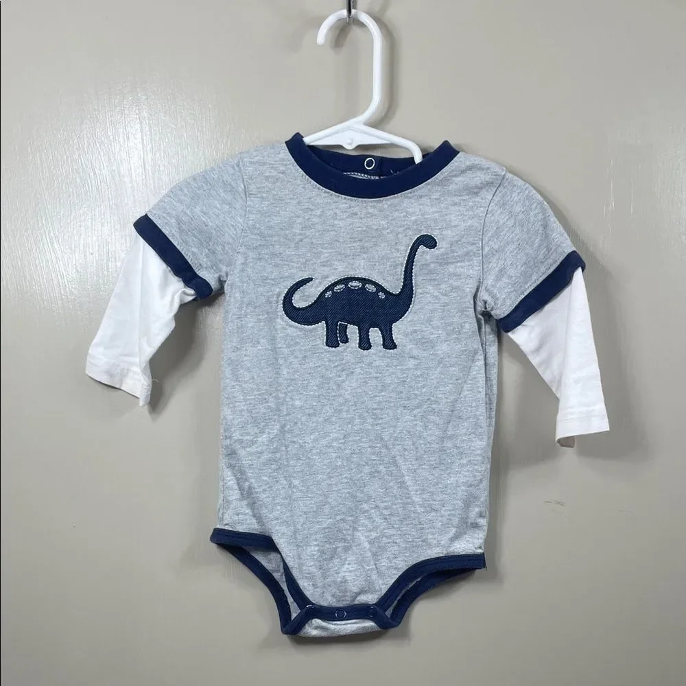 Carter’s Gray & Navy Layered Look Dinosaur Bodysuit - Size 6-9 months